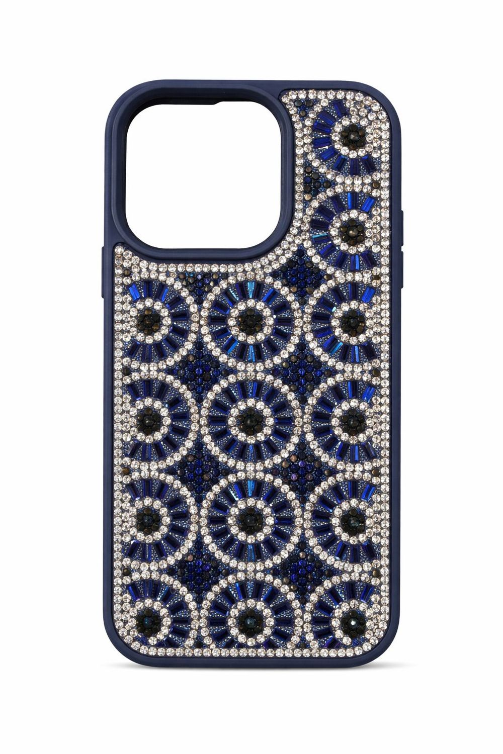 Swaro Star S3 Bling Case for Iphone 15 Pro-Royal Blue and Black Rhinestones