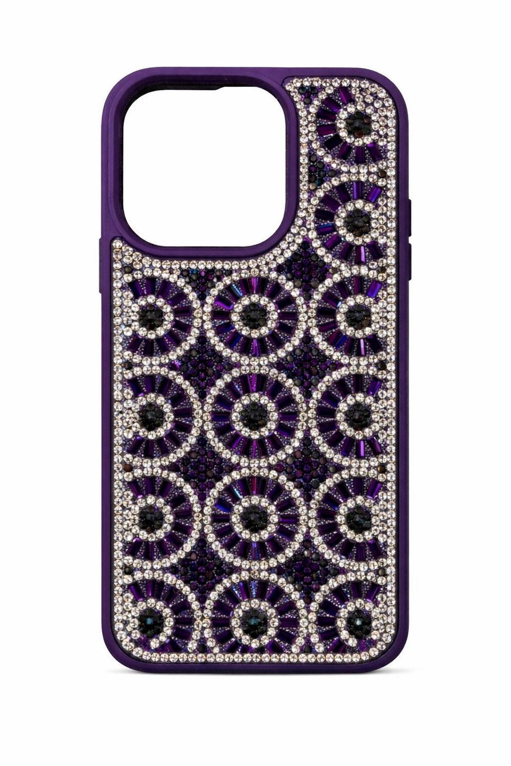 Swaro Star S3 Bling Case for Iphone 15 Pro- Purple and Black Rhinestones