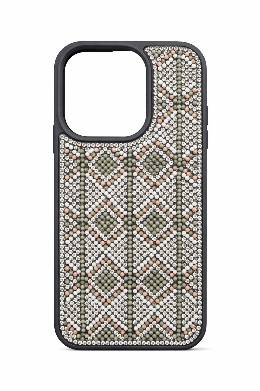 Swaro Star S7 Bling Case for Iphone 15 Pro-Olive Green Beads with Gray Accent