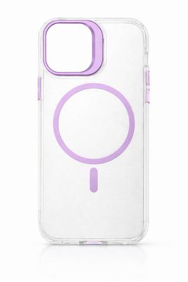 Clear Magsafe Transparent Case with  Aluminium Camera Kickstand for Iphone 15 Pro Max- Purple