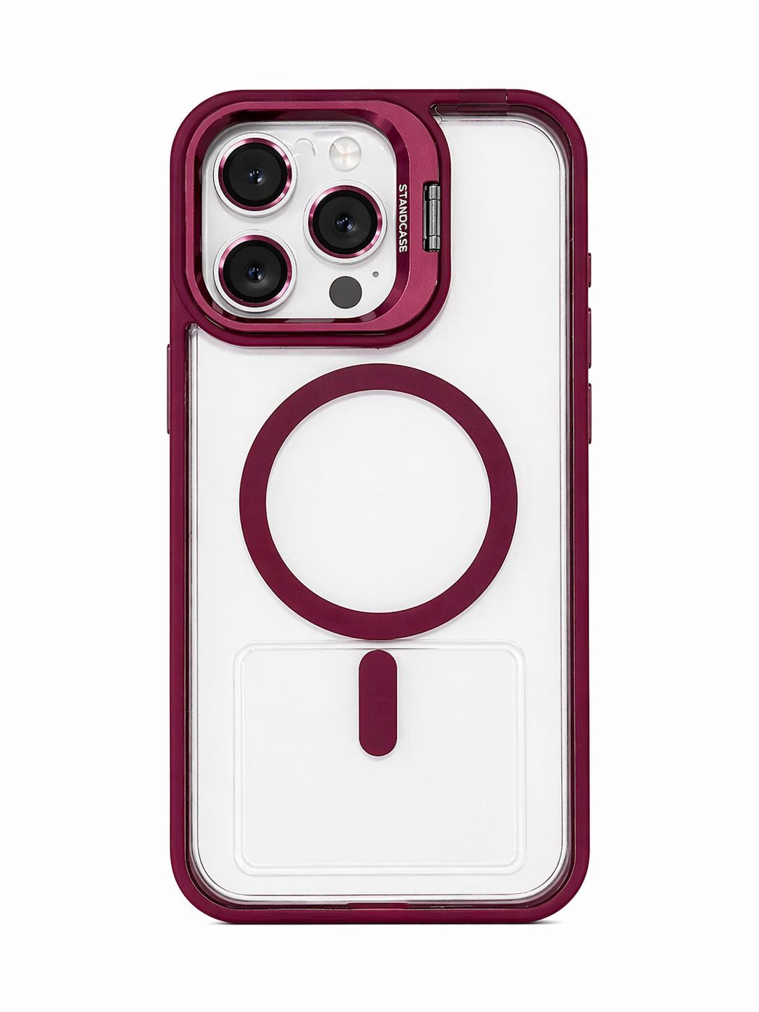 U1 Magnetic Case with Camera Kickstand and Lens Protector for Iphone 15 Pro Max-Maroon