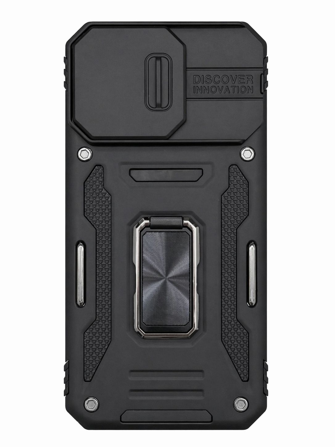 Utter Tough Metal Ring Movable Camera Window Hybrid Case for IPhone 15 Pro Max - Black