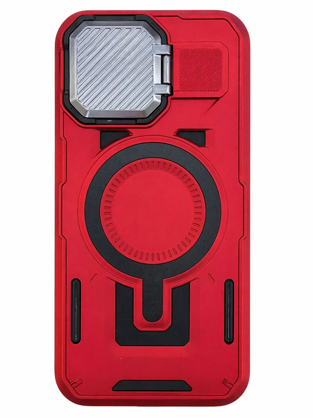 SD Magnetic Metal Camera Kickstand Case for Iphone 15 Pro Max- Red