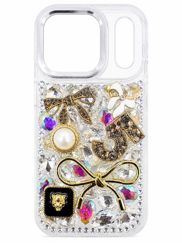 Crystal Pearl &amp; Butterfly with Diamond Phone Case for Iphone 17Pro- White
