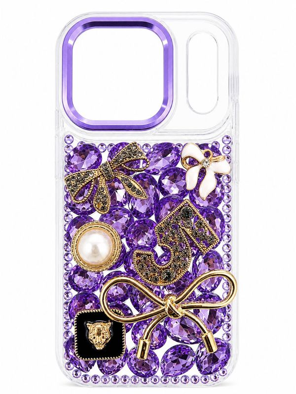Crystal Pearl &amp; Butterfly with Diamond Phone Case for Iphone 17Pro- Purple