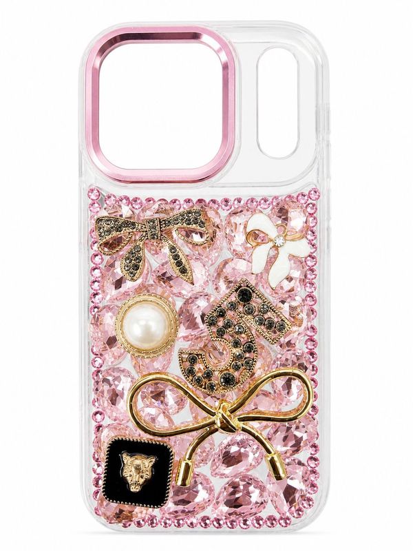 Crystal Pearl &amp; Butterfly with Diamond Phone Case for Iphone 17Pro- Pink