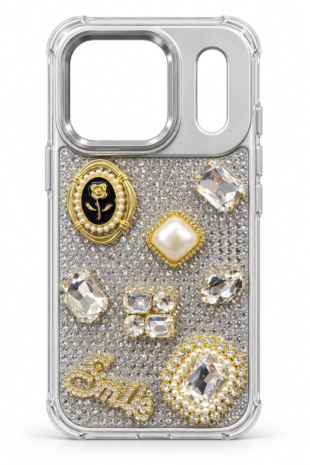 Crystal Mix Accessory Full Diamond Case for Iphone 17 Pro-Silver