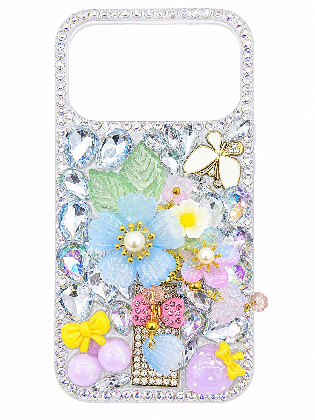 Full Diamond 3D Flower Phone Case for Iphone 17 Pro -Blue