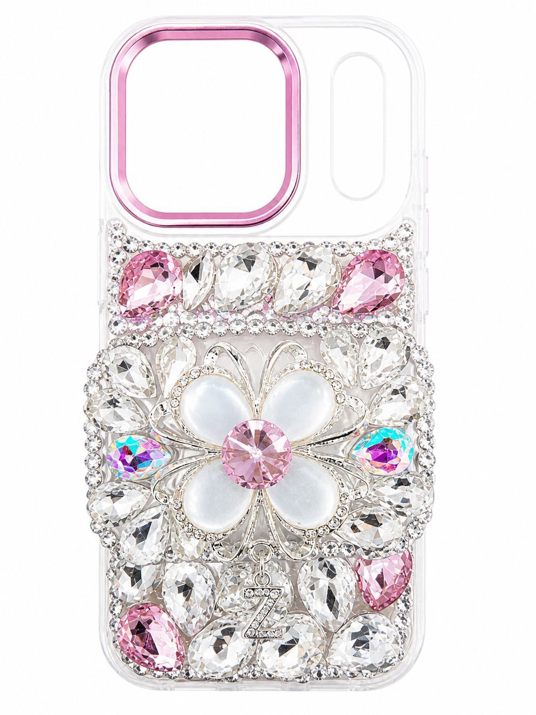 Crystal WH Full Diamond  with Detachable Mirror Case for Iphone 17 Pro-Pink