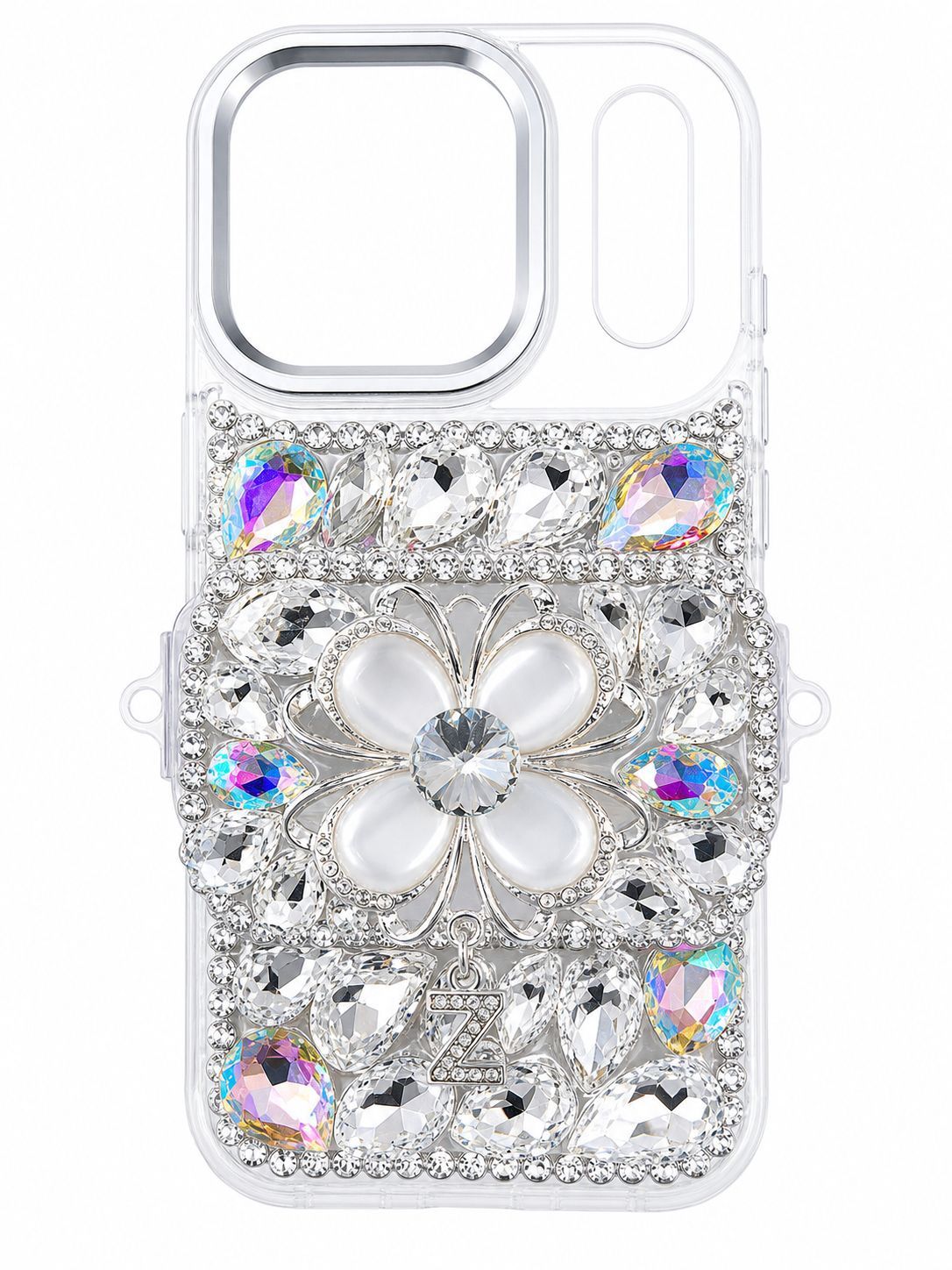 Crystal WH Full Diamond  with Detachable Mirror Case for Iphone 17 Pro-Silver