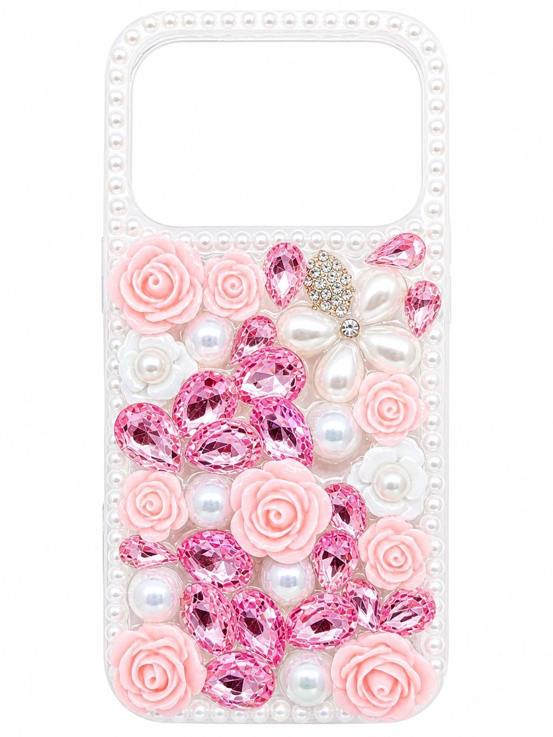Diamond Pearl Rose Phone Case for Iphone 17 Pro-Pink