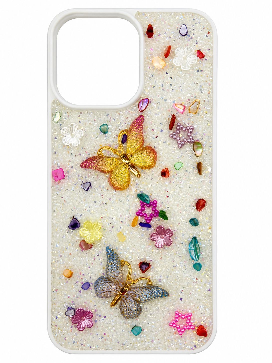 Rain Flower Stone Butterfly Phone Case for Iphone 15 Pro Max-White