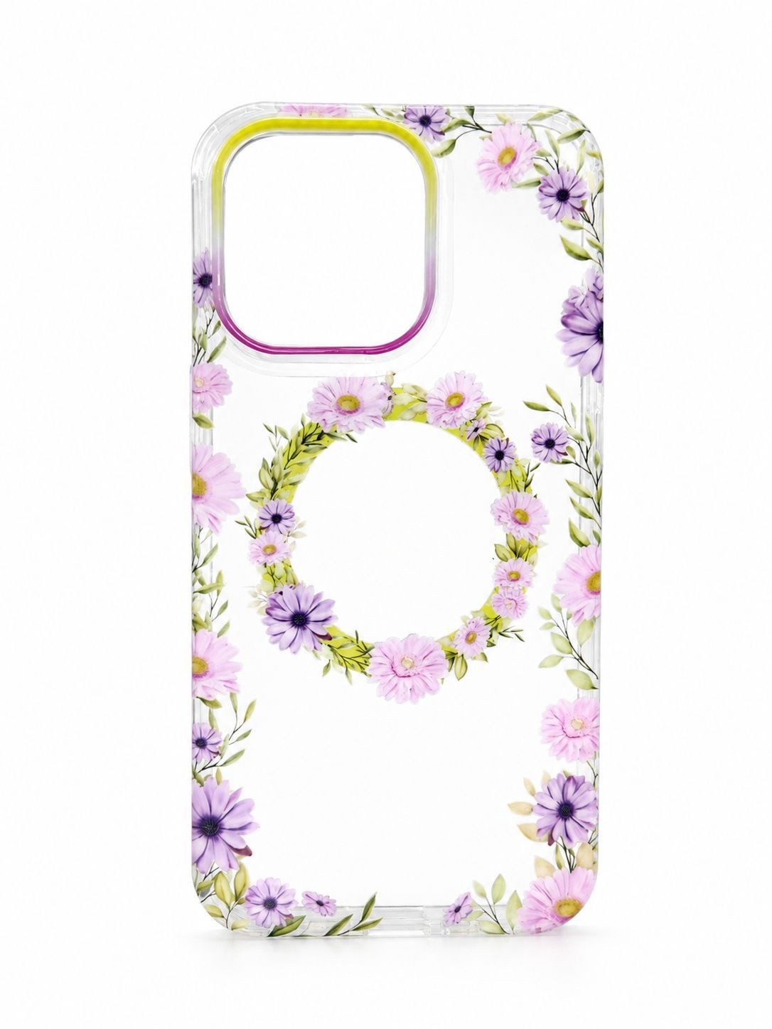 IMD TPU Floral Magsafe Case for Iphone 15 Pro Max- Yellow/ Pink