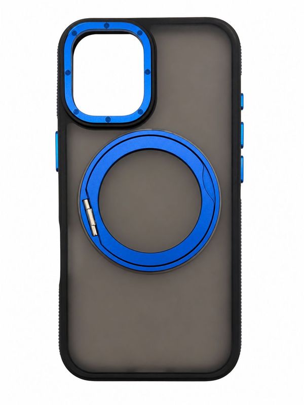 Mysterious B Kickstand Case for Iphone 16- Black with Blue Accent