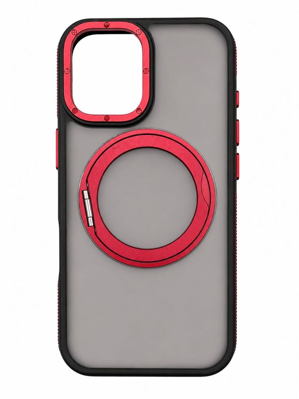 Mysterious B Kickstand Case for Iphone 16- Black with Red Accent