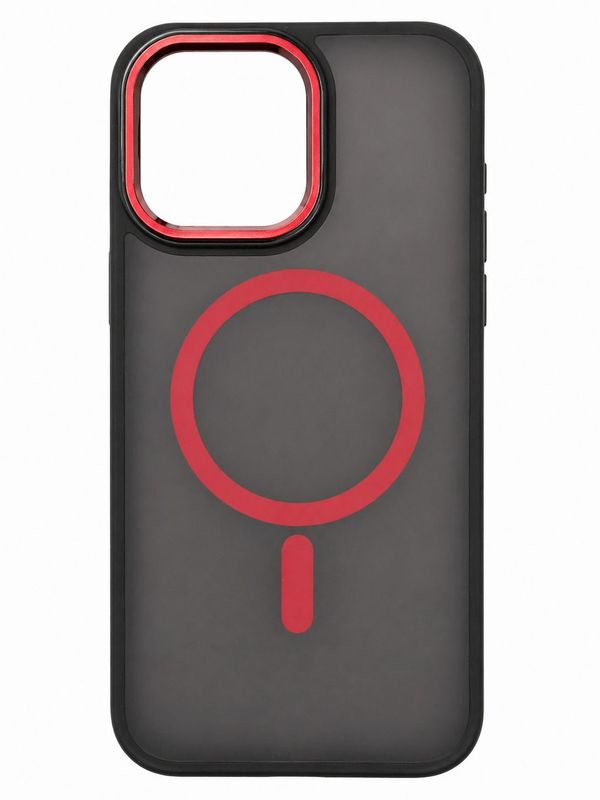 YC 2 in 1 Magsafe Case for Iphone 16- Frosted Black with Red Accent
