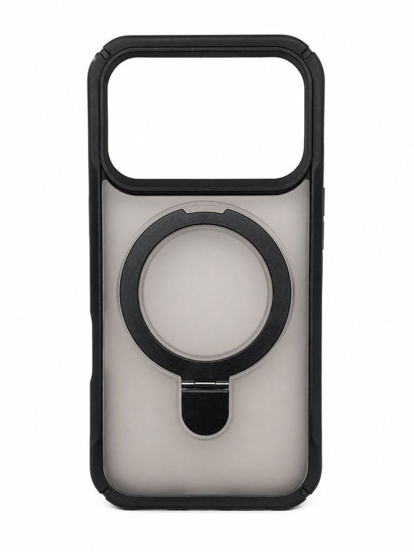 JS Magnetic Kickstand Case for Iphone 17 Pro Max-Transparent with Black Accent