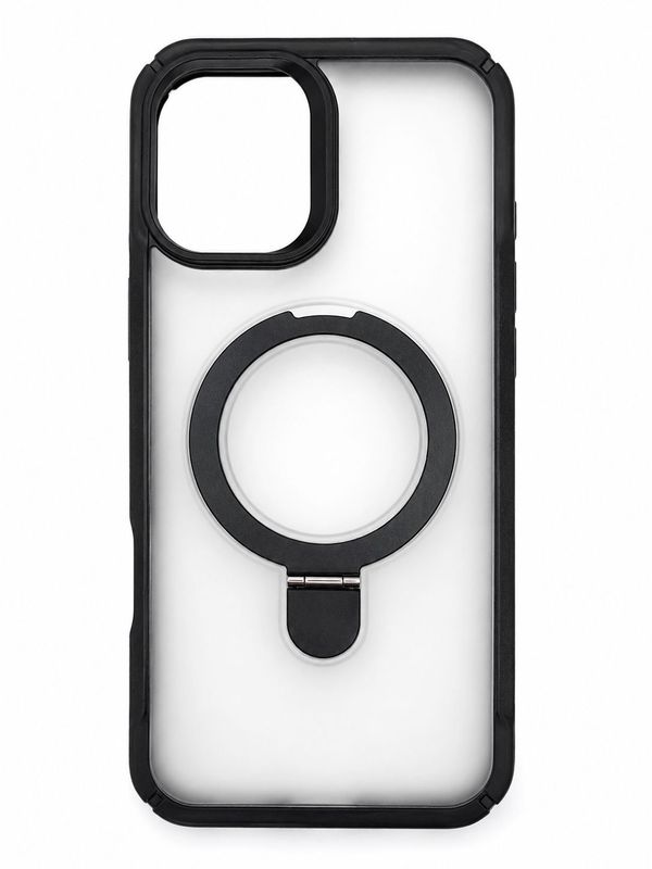 JS Magnetic Kickstand Case for Iphone 13 Pro Max- Transparent with Black Accent.
