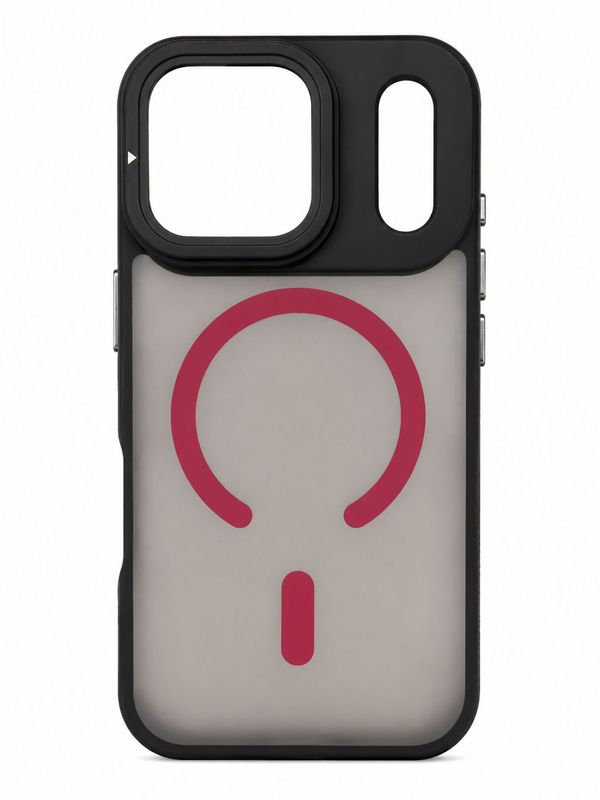 XC Skin Magsafe Compatible Lens Protector Kickstand Case for Iphone 13/14/15- Frosted Black with Red Accent