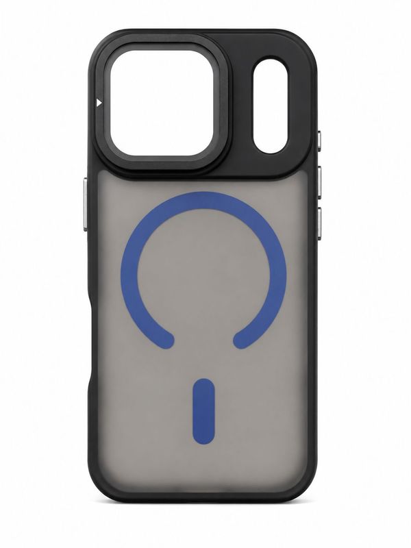 XC Skin Magsafe Compatible Lens Protector Kickstand Case for Iphone 14 Pro Max- Frosted Black with Blue Accent