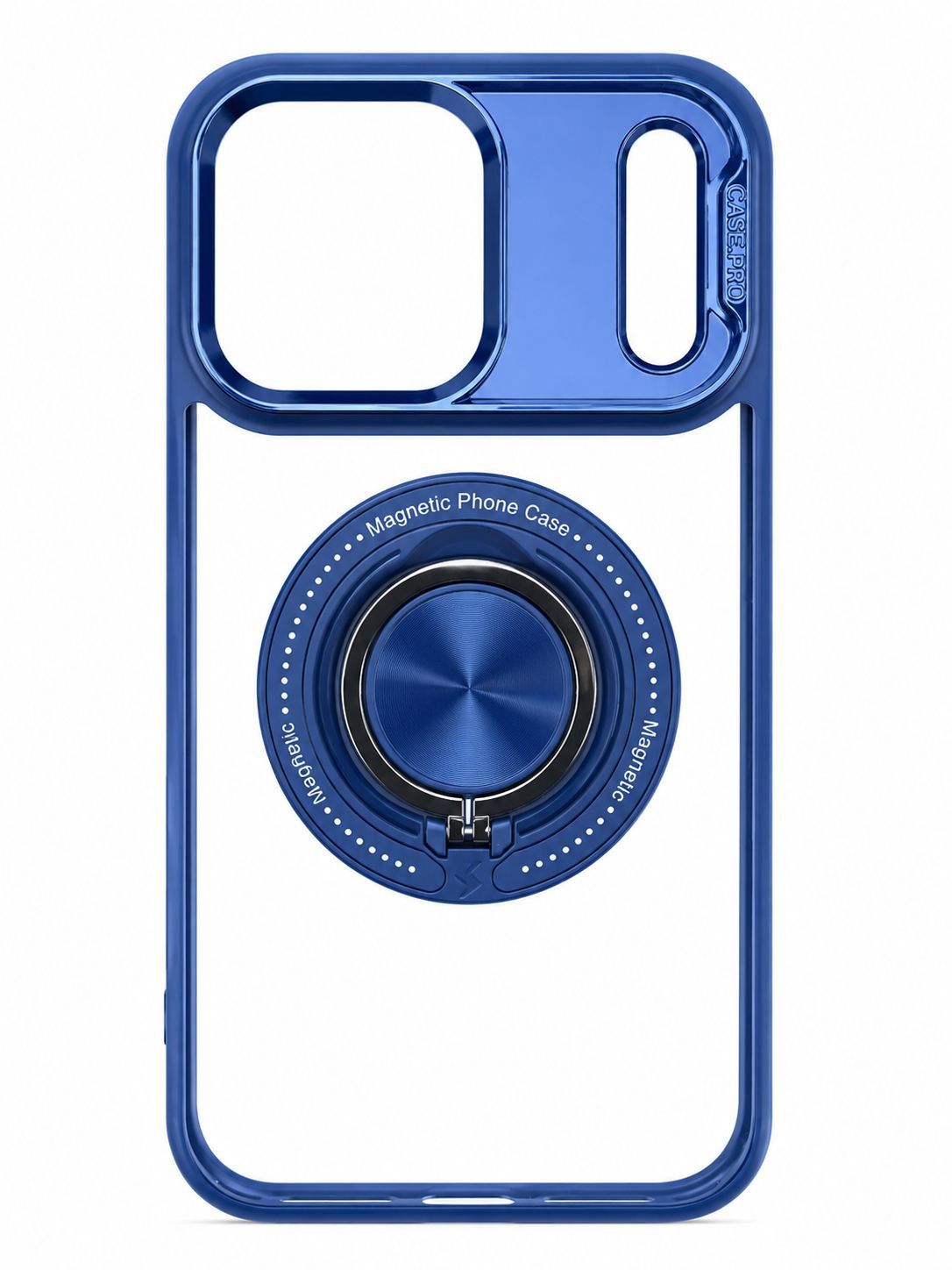 KY 360 Magsafe Compatible Case with Kickstand for Iphone 17 Pro- Transparent with Blue Accent
