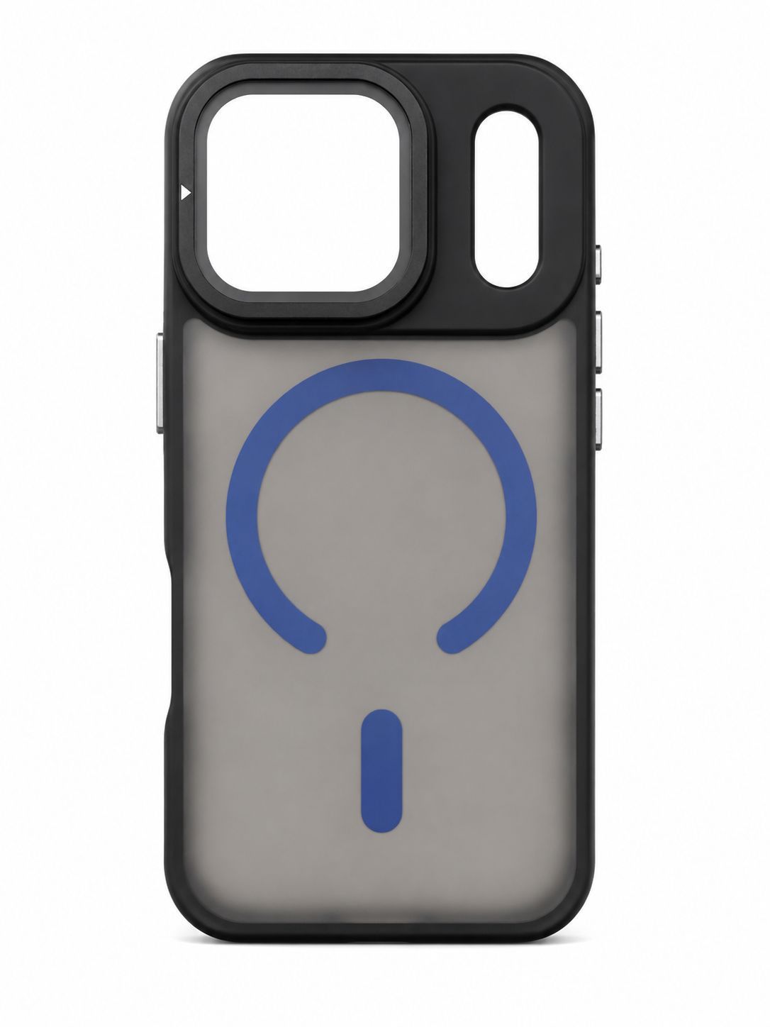 XC Skin Magsafe Compatible Lens Protector Kickstand Case for Iphone 16 Plus- Frosted Black with Blue Accent