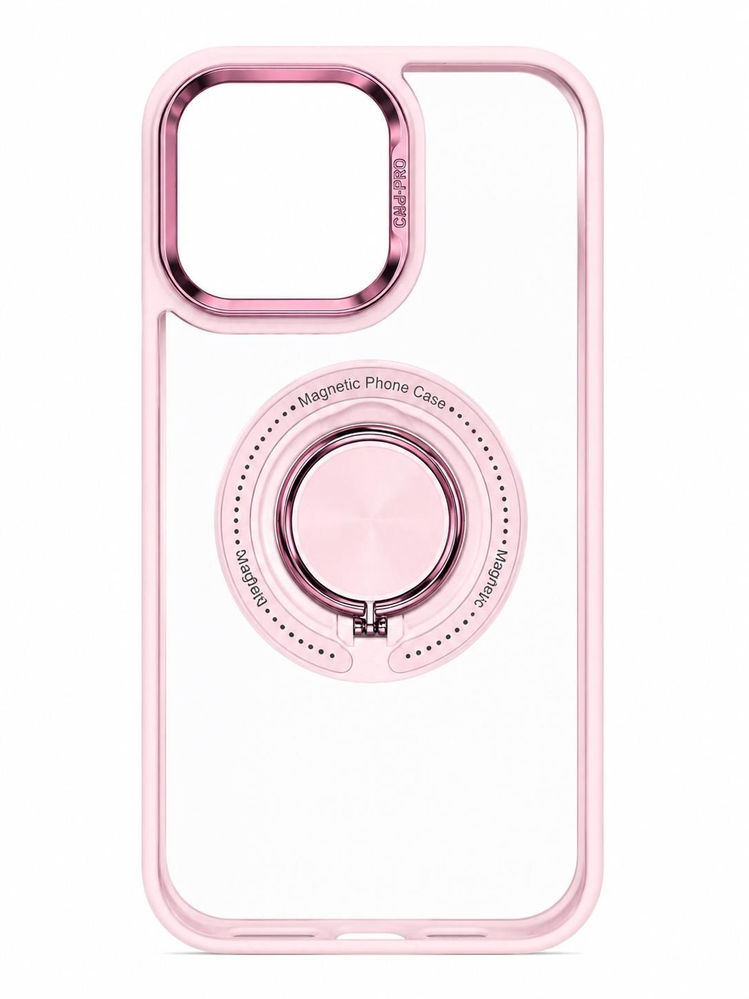 KY 360 Magsafe Compatible Case with Kickstand for Iphone 16 Plus- Transparent with Pink Accent