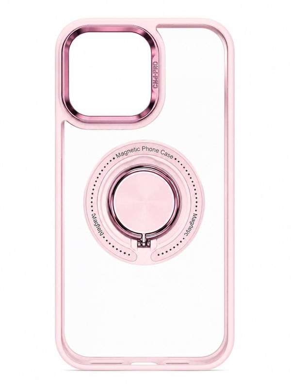 KY 360 Magsafe Compatible Case with Kickstand for Iphone 13/14/15- Transparent with Pink Accent