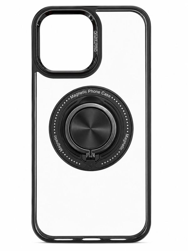 KY 360 Magsafe Compatible Case with Kickstand for Iphone 13 Pro Max- Transparent with Black Accent