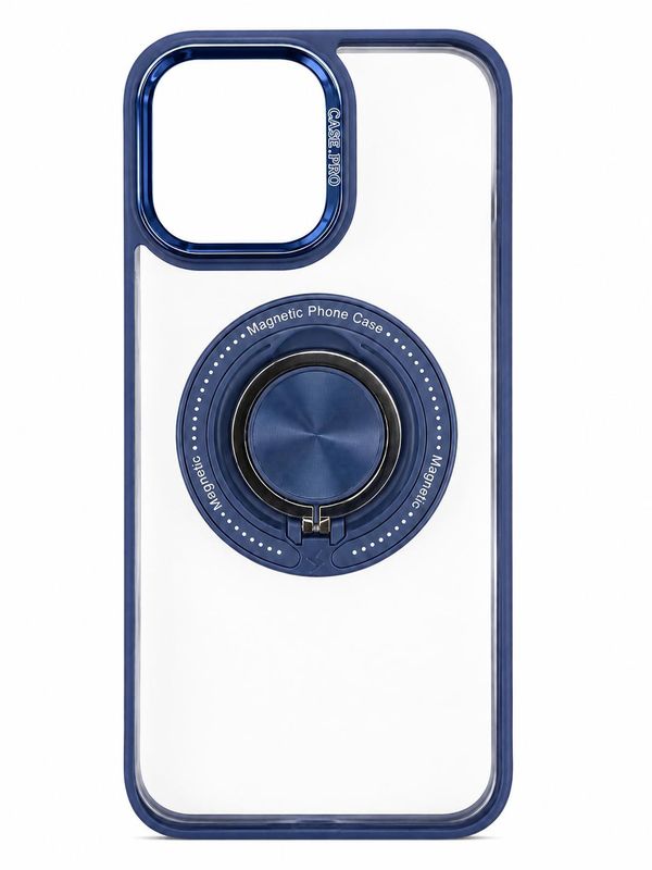 KY 360 Magsafe Compatible Case with Kickstand for Iphone 14 Pro Max- Transparent with Blue Accent