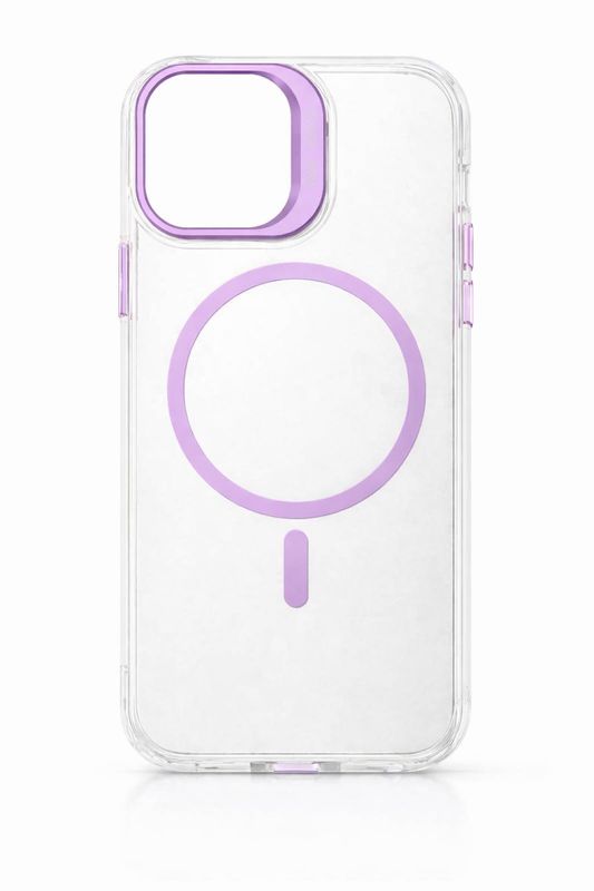 Clear Magsafe Transparent Case with  Aluminium Camera Kickstand for Iphone 16 pro Max- Purple