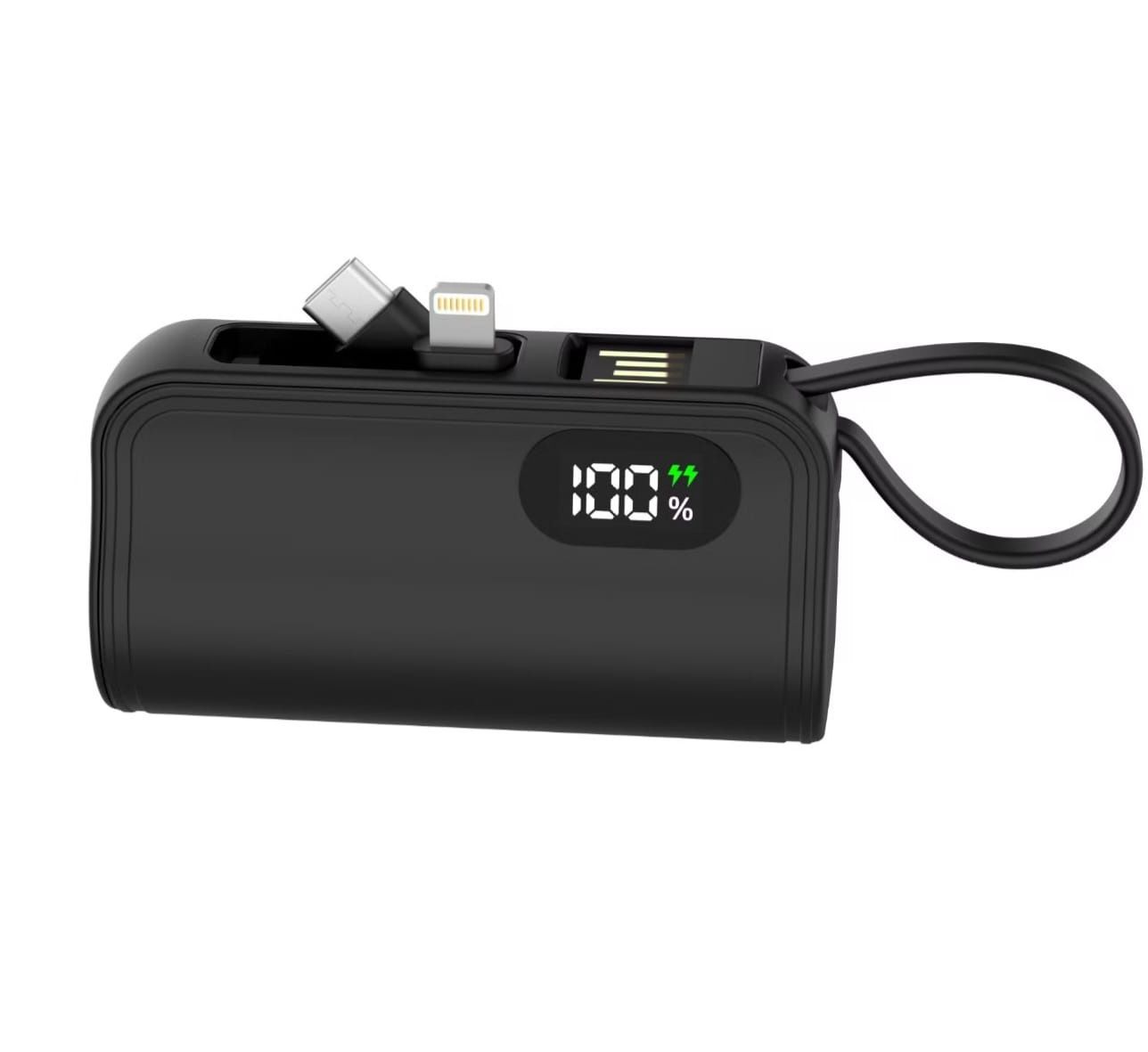 Capsule power bank with digital display of 5000mAh, compact and portable mobile power bank