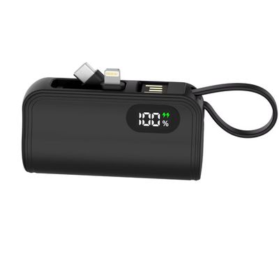 Capsule power bank with digital display of 5000mAh, compact and portable mobile power bank