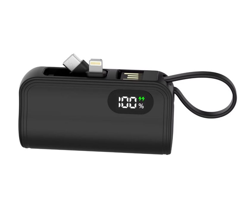 Capsule power bank with digital display of 5000mAh, compact and portable mobile power bank