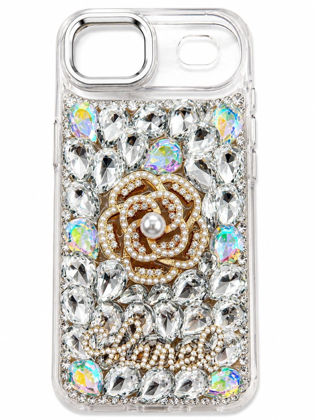 Iphone 17 Air Pearl Rose Diamond 3 in 1 Phone Case - Silver