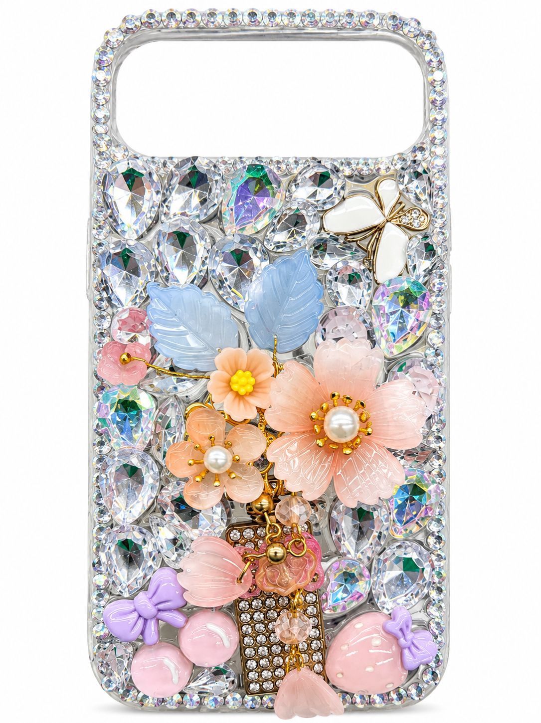 Iphone 17 Air Diamond-covered 3D flower phone case - Pink Flower
