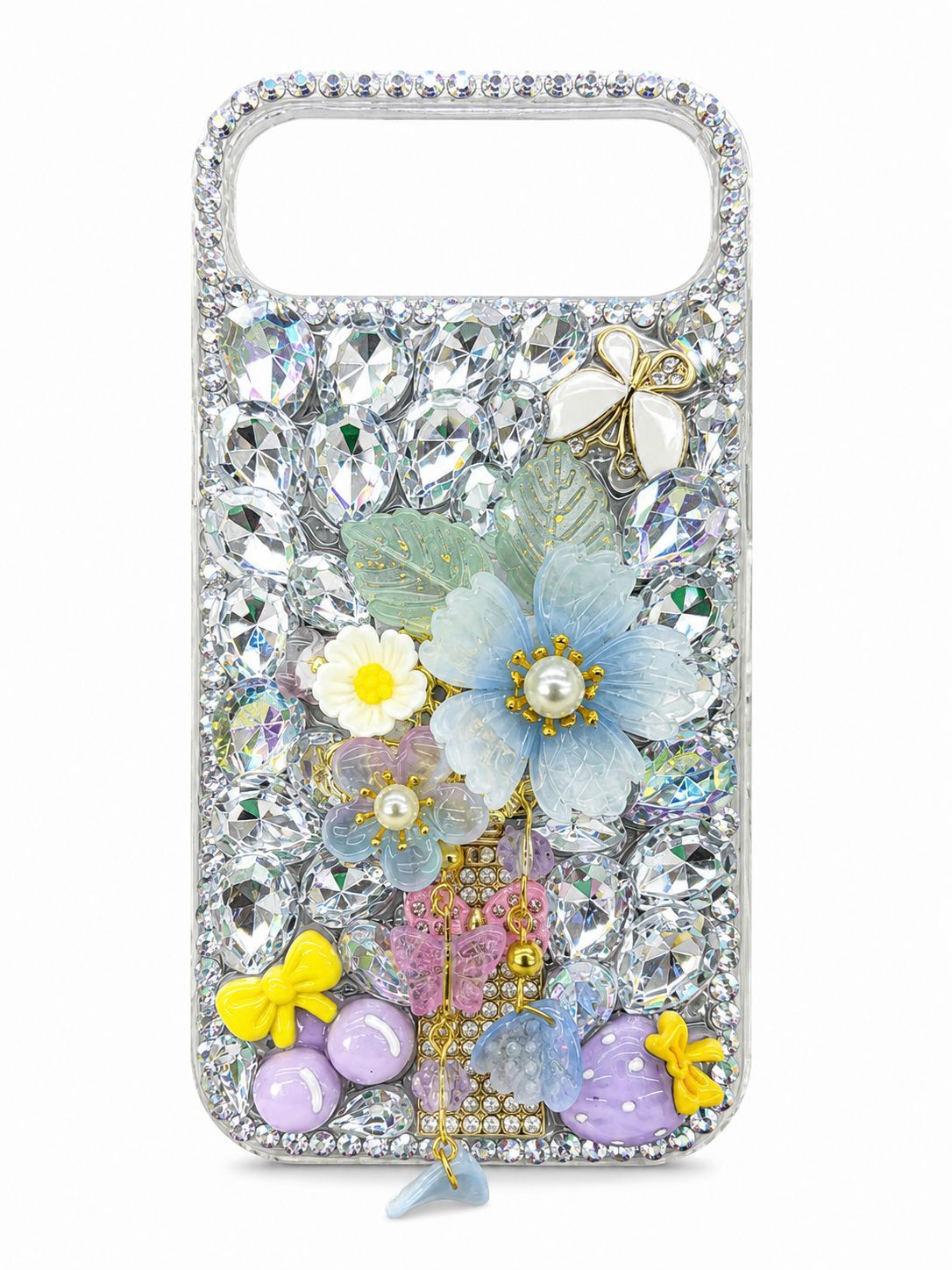 Iphone 17 Air Diamond-covered 3D flower phone case - Blue Flower