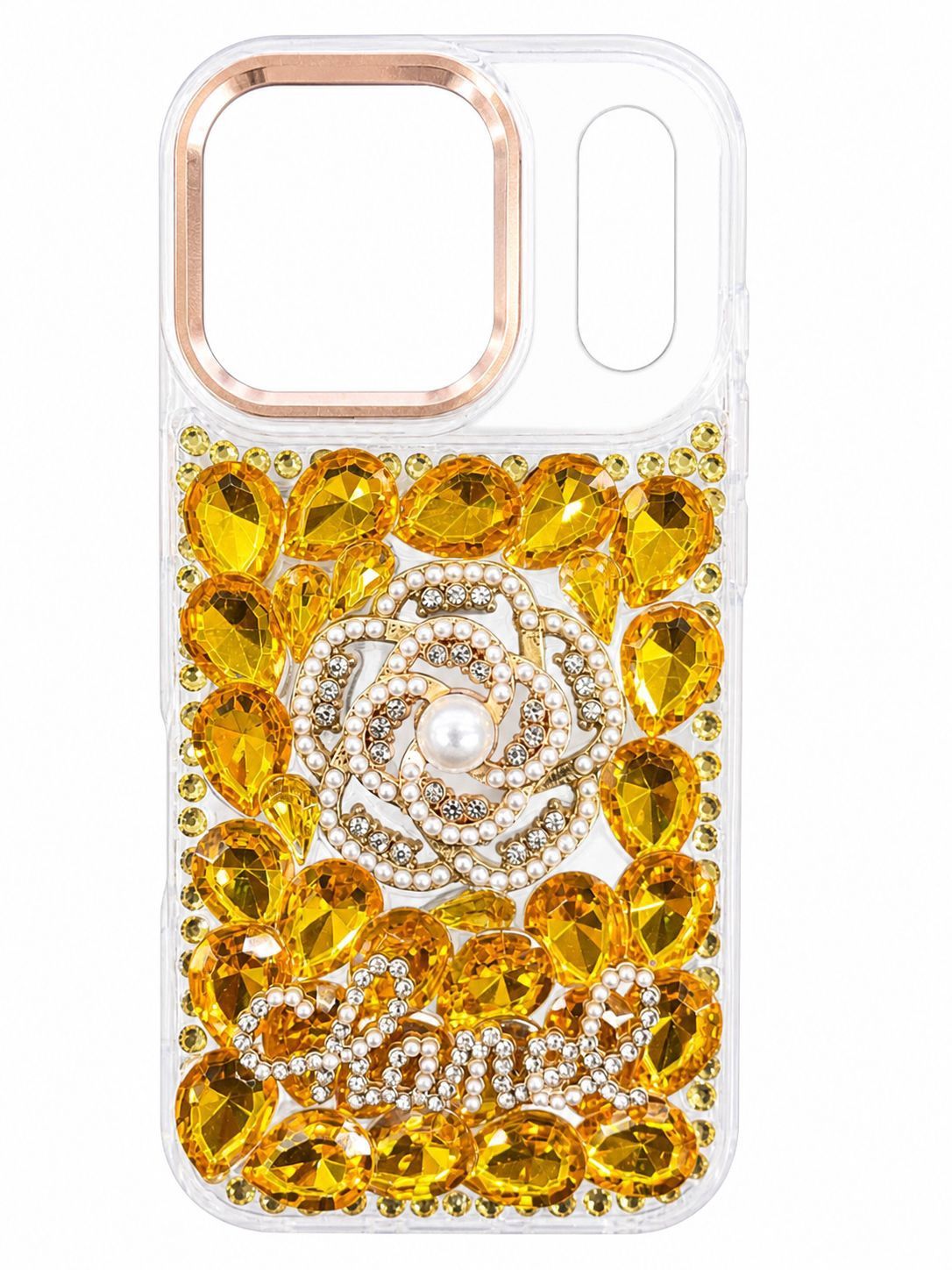 Pearl Rose Diamond Case For Iphone 17- Gold