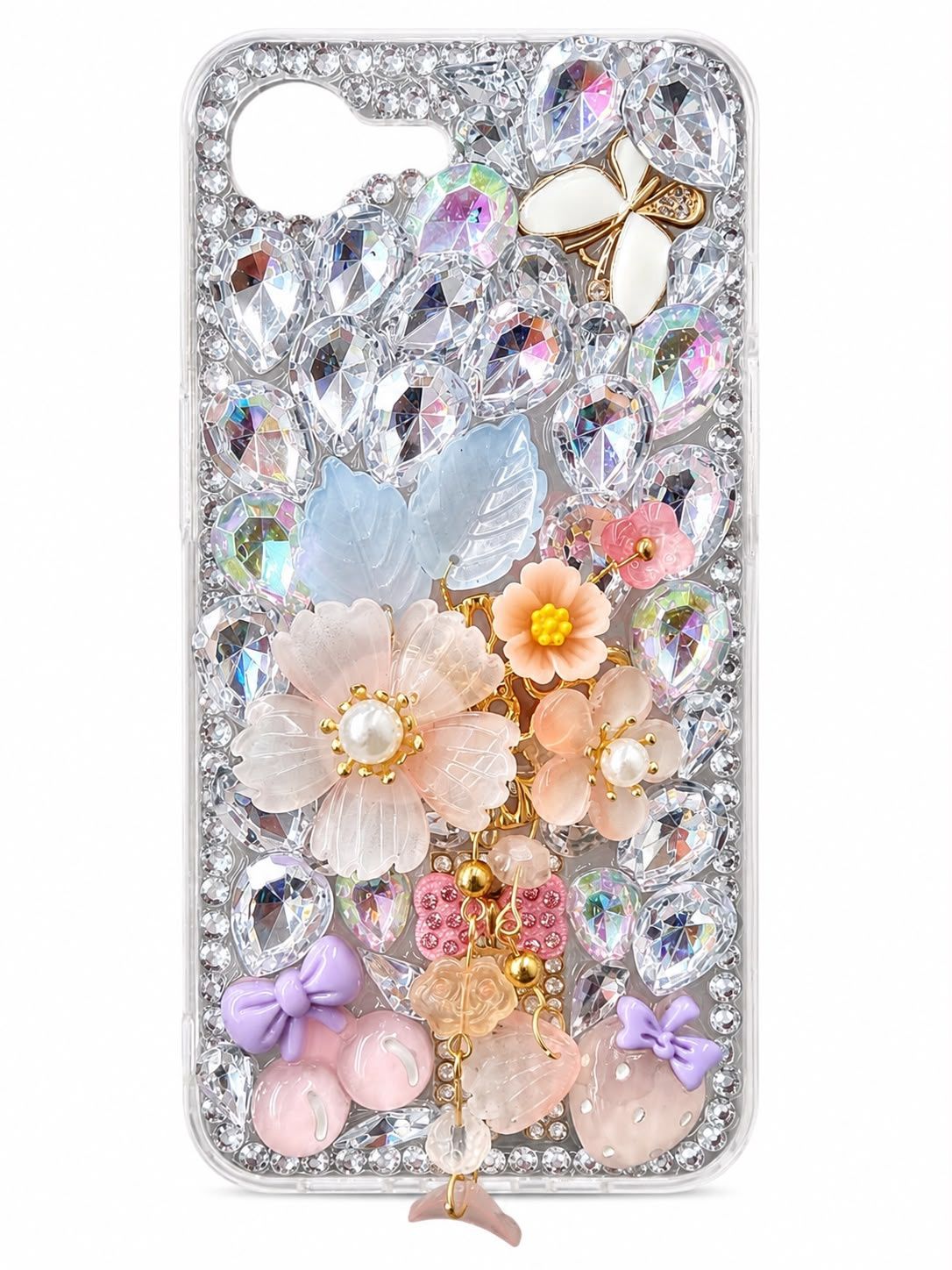 Full Diamond 3D Flower Phone Case for Iphone 17- Peach Flower with Blings