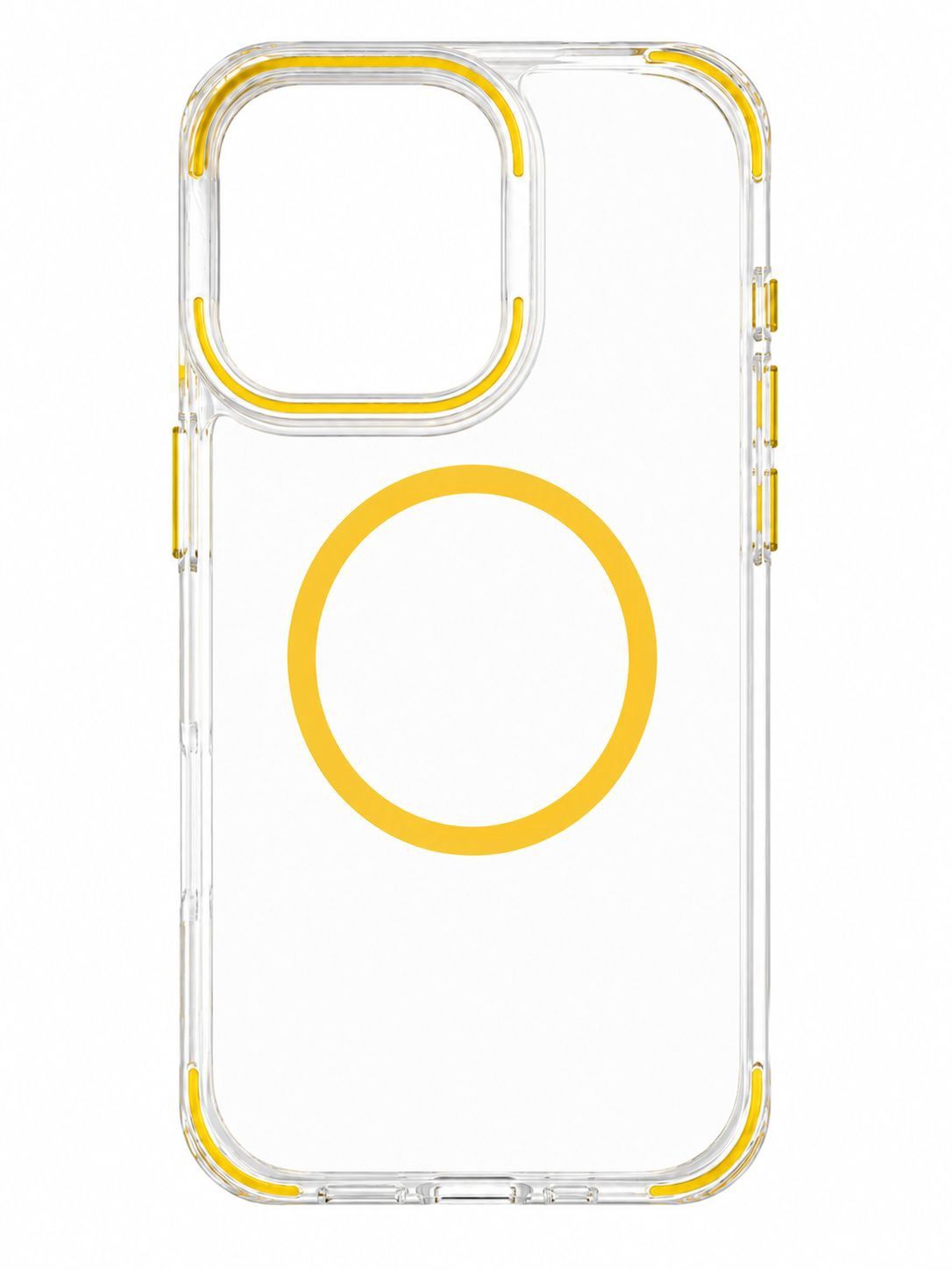 MagSonic Camera Bracket Stand Magnetic Ring Circle Hybrid Case for Iphone 16 Pro-Transparent with Yelllow Accent