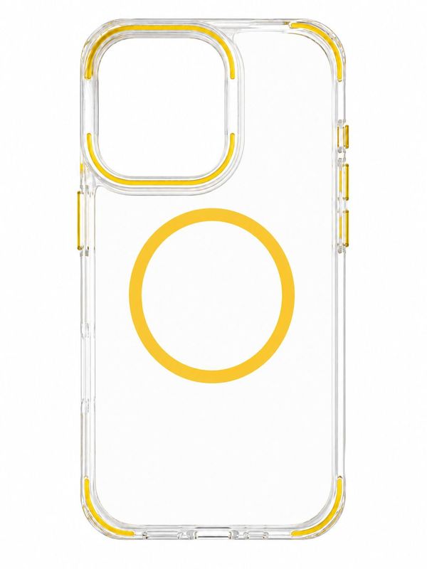 MagSonic Camera Bracket Stand Magnetic Ring Circle Hybrid Case for Iphone 16 Pro-Transparent with Yelllow Accent