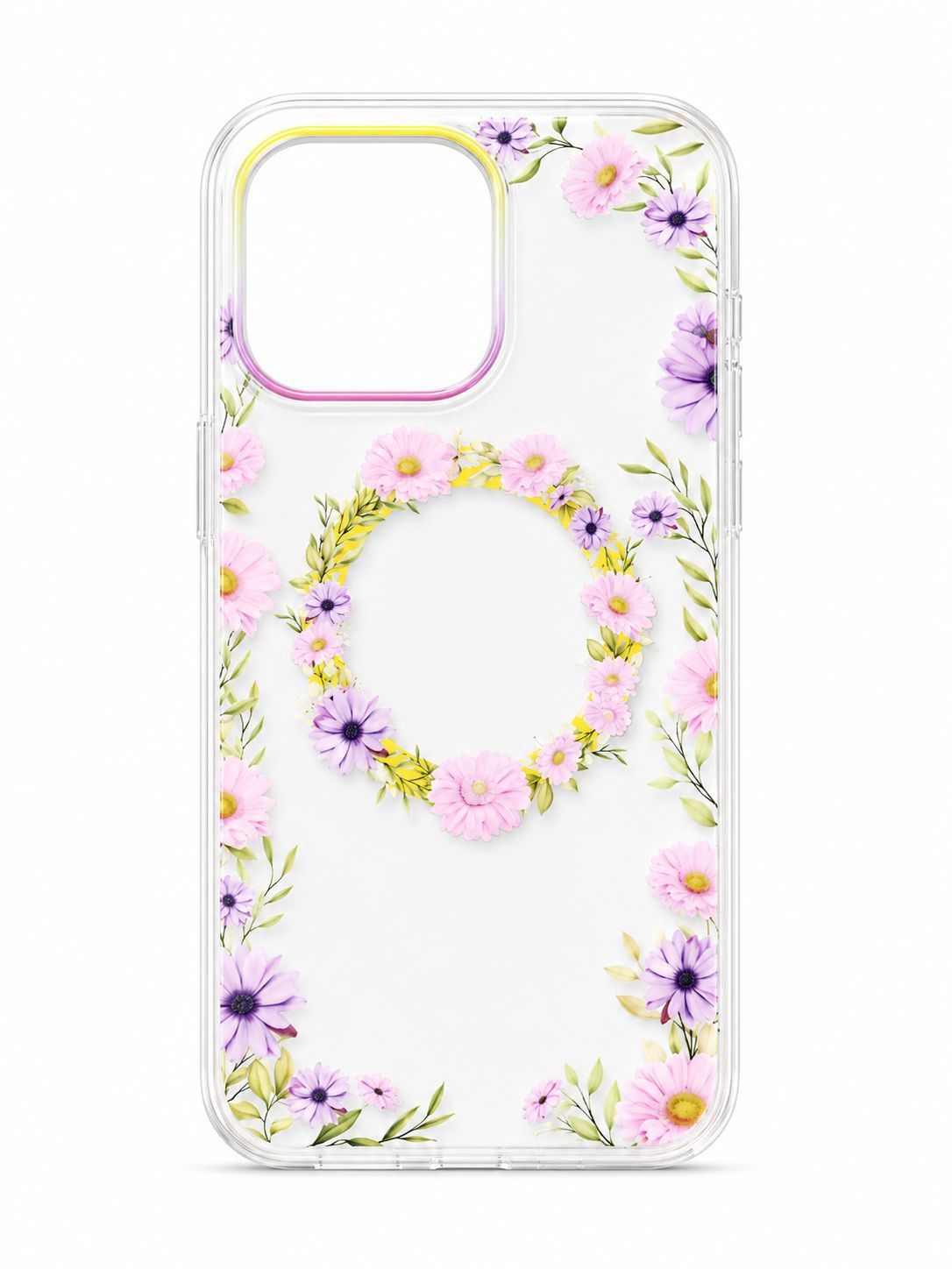 [Magnetic Circle] Double Layer Design IMD TPU Case for Iphone 14 Pro Max- Purple/Pink Floral