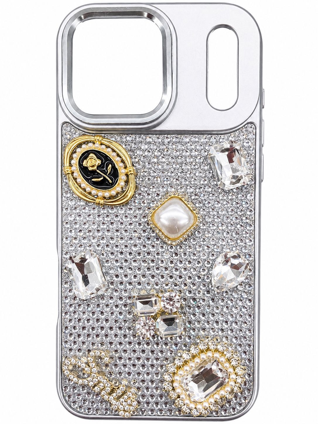 Crystal Mix Accessory full Diamond Iphone 17 Pro Max -Silver