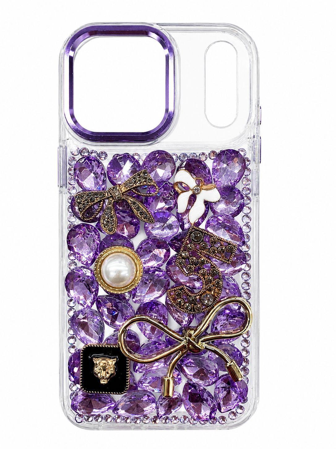 Crystal Pearl &amp; Butterfly with Diamond Iphone 17 Pro Max- Purple