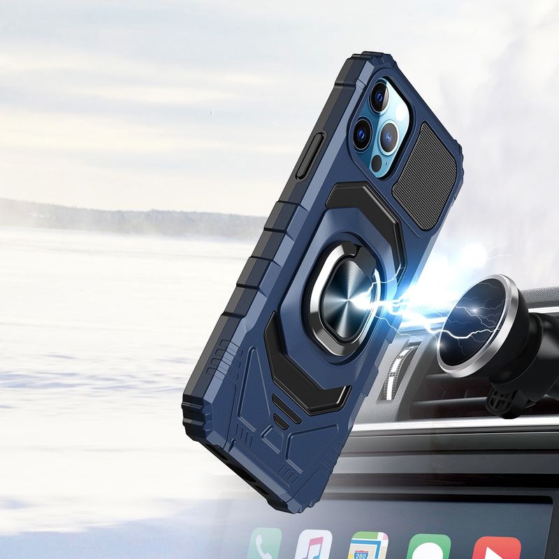 Robotic Hybrid with Magnetic Ring Stand Case Cover for Samsung A16 5g - Dark Blue