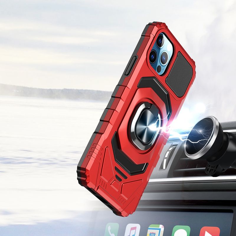 Robotic Hybrid with Magnetic Ring Stand Case Cover for Samsung A16 5g - Red