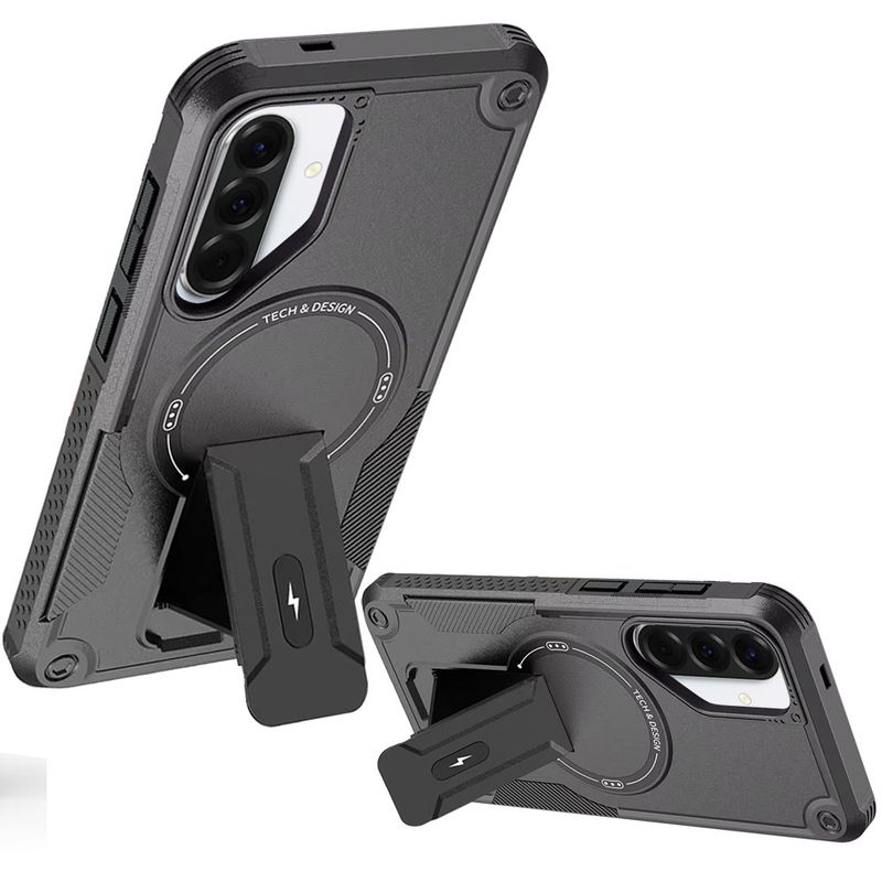 Sturdy Bracket Kickstand Magnetic Hybrid for Samsung Galaxy A37- Black