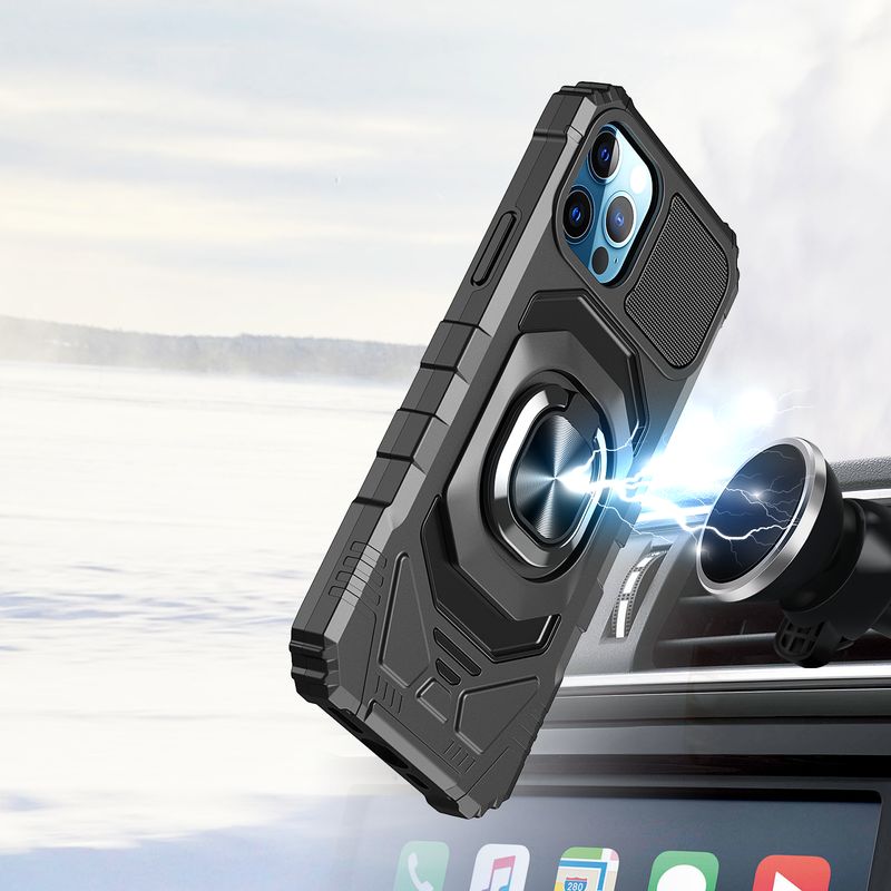 Robotic Hybrid with Magnetic Ring Stand Case Cover for Samsung A16 5g - Black