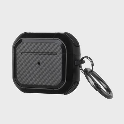 Carbon Fiber Design Hybrid With Metal Hook Case Cover For AirPods Pro 3 2025 (3rd Version) - Black