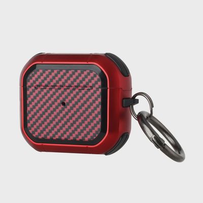 Carbon Fiber Design Hybrid With Metal Hook Case Cover For AirPods Pro 3 2025 (3rd Version) - Red